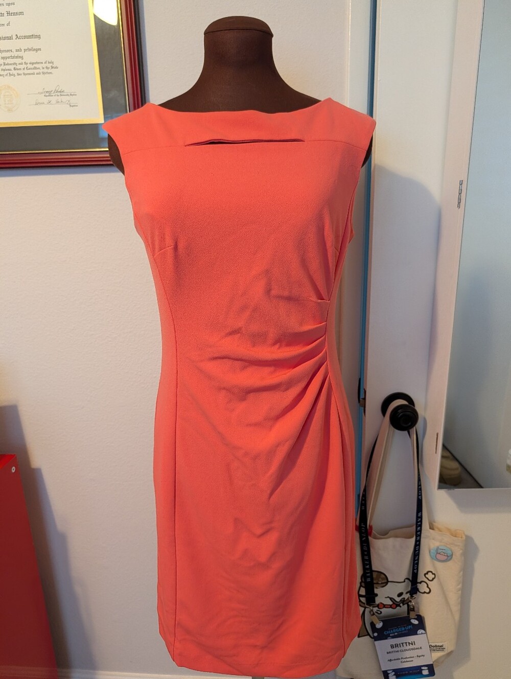 Tahari ASL Classic Coral Sheath Dress